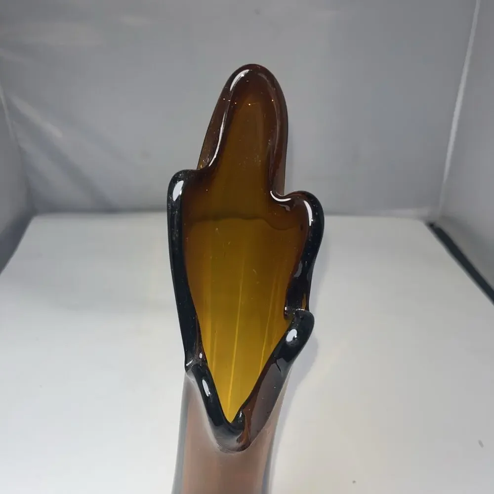 Vintage MCM 5 Finger Swung Vase 12” Amber Brown Root Beer - Picture 2 of 7